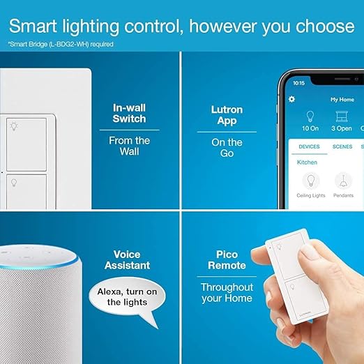 Lutron Caseta Original Smart Light Switch (Lutron Smart Hub Required), for Home, LED Lights, and Fans, 6 Amp, Single-Pole/3-Way, Neutral Required, PD-6ANS-LA, Almond