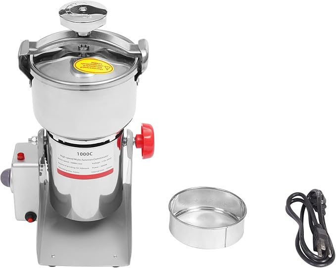 1000g Electric Grain Mill Grinder with High-pressure Cover, High Speed 3600W Commercial Grinders, Stainless Steel Machine for Dry Grains, Coffee, Corn(1000g/2.2lbs -B)
