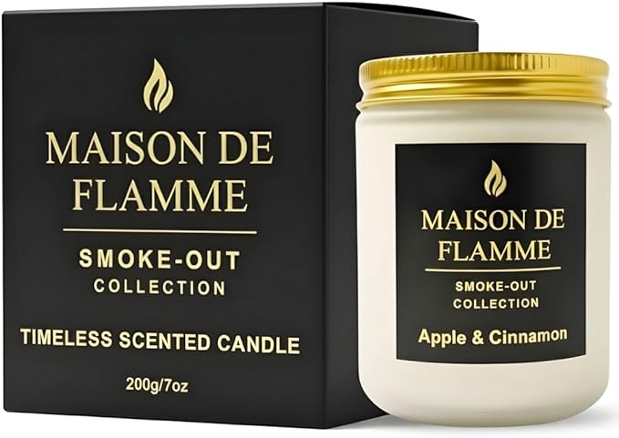 Apple & Cinnamon Odor-Eliminating Scented Candle (White Jar, 200g/7oz) | Long-Lasting Premium Soy Wax Candle for Smoke, Kitchen & Pet Odors
