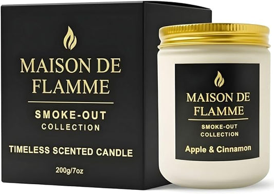 Apple & Cinnamon Odor-Eliminating Scented Candle (White Jar, 200g/7oz) | Long-Lasting Premium Soy Wax Candle for Smoke, Kitchen & Pet Odors