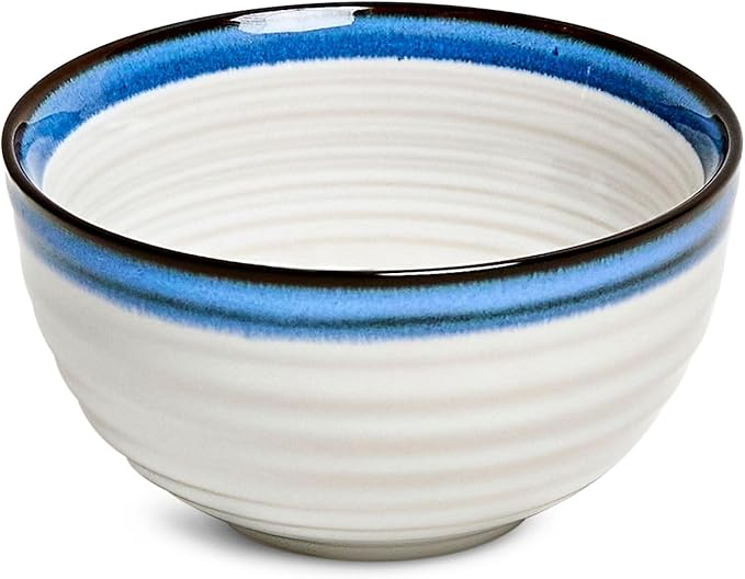 Sango Siterra Santorini 16-Piece Stoneware Dinnerware Set for 4, Ceramic White Plates and Bowls Sets with Blue Rim & Reactive Glaze, Chip Resistant Dish Set, Microwave & Dishwasher Safe Kitchen Dishes