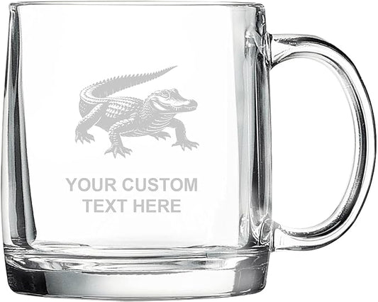 Alligator, Personalized 12.5 oz Polar Camel Glass Coffee Desk Mug – Custom Laser Engraved Clear Cup for Tea, Espresso, Latte, Whiskey - Microwave Safe/Made in USA