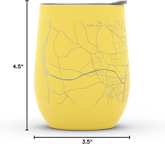 Well Told Engraved Providence Rhode Island Map Insulated Wine Tumbler, Etched Stainless Steel Cup (12 oz, Sunrise Yellow) City Map Insulated Tumbler, Custom Insulated Tumbler, Outdoor Drinkware