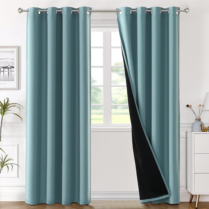 H.VERSAILTEX 100% Blackout Curtains 84 inches Long, Pair of Energy Smart & Noise Blocking Out Drapes with Black Liner for Bedroom, Thermal Insulated Guest Room Lined Window Dressing(Grey Mist)
