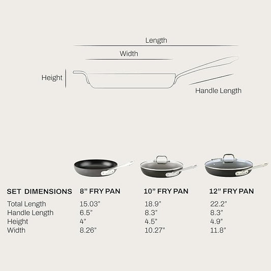 All-Clad HA1 Hard Anodized Nonstick Fry Pan Set – 3-Piece Cookware, 8", 10", 12" Skillets with Lid, Induction Compatible, Oven Safe to 500°F, Lid Safe to 350°F, Black