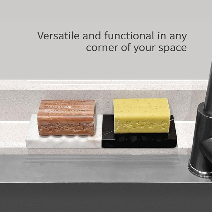 Real Marble Soap Dish for Shower Stone Tray Small Bar Soap Holder with Self Draining | Non-Slip, Luxury Bath Room Accessories (White)
