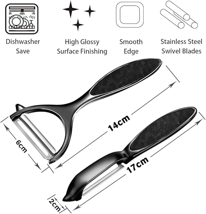 Vegetable Peeler, Potato Peelers for Kitchen Stainless Steel Multi-function Set Fruit Peeler For Kitchen and Household Tools Y & I Shape Swivel Blades with 2 Orange Citrus Peelers(Black)