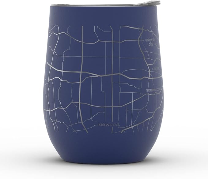 Well Told Engraved St. Louis Missouri Map Insulated Wine Tumbler, Etched Stainless Steel Cup (12 oz, Midnight Blue) City Map Insulated Tumbler, Custom Insulated Tumbler, Outdoor Drinkware