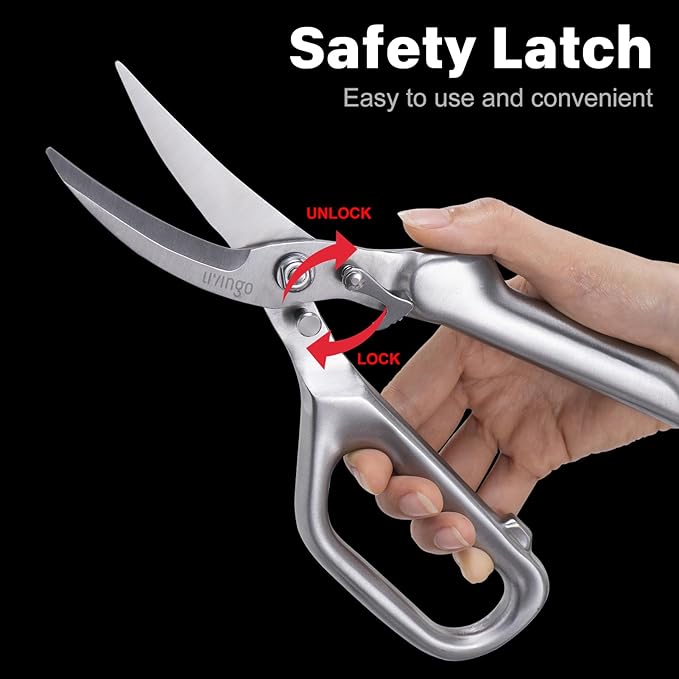 LIVINGO Kitchen Scissors - Heavy Duty Poultry Shears Sharp Cutting Food Chicken Bone Meat Vegetable for Cooking, Multipurpose Stainless Steel Utility Scissors, Safety Lock