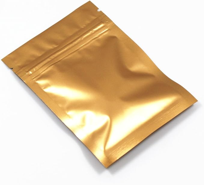 FERENLI 100Pcs Zipper Lock Self Seal Flat Pouch for Zip Aluminum Foil Lock Package Bag Coffee Food Storage Resealable Mylar Bags Heat Sealable Candy Reclosable Bags (7x10cm (2.8x3.9 inch), Gold)