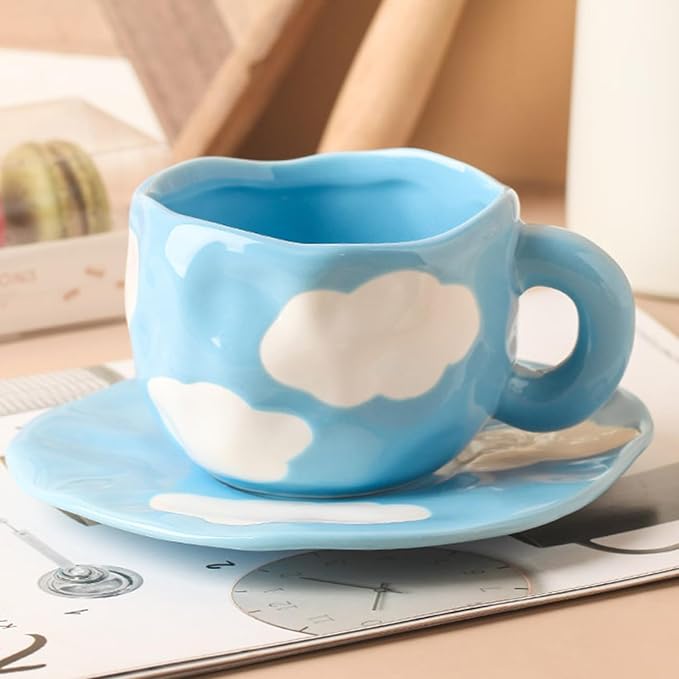 Coffee Mugs Set with Saucer Cute Cloud In The Sky Cup Gifts for Women for Birthday Tea Coffee Mug 250 ML Ceramic Cup Birthday Gift for Women Girls Mom Friend Coffee Mug aucer Set