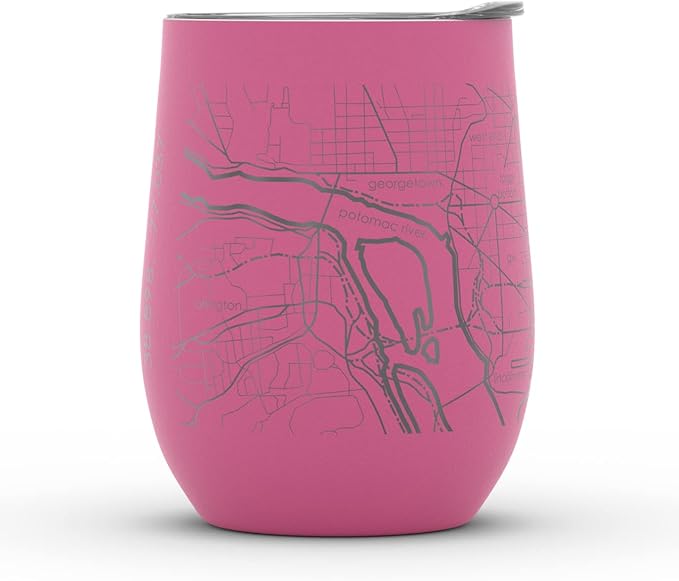 Well Told Engraved Washington DC Map Insulated Wine Tumbler, Etched Stainless Steel Cup (12 oz, Sunset Pink) City Map Insulated Tumbler, Custom Insulated Tumbler, Outdoor Drinkware