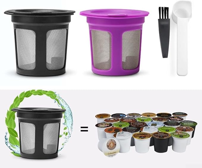Reusable Coffee Filters For K-eurig 2.0 K200-K560 And K40-K155 Stainless Steel Mesh With Silicone Ring Easy Clean Refillable Pod 2 Pack Includes Spoons And Brushes