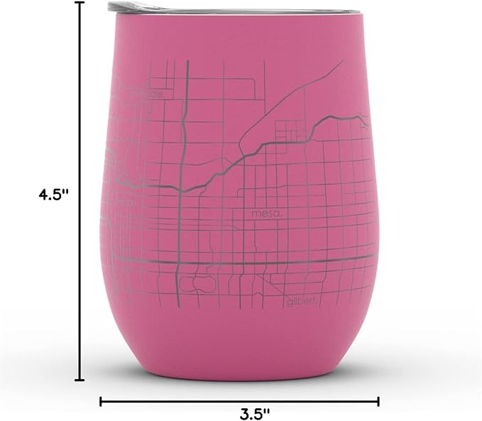 Well Told Engraved Phoenix Arizona Map Insulated Wine Tumbler, Etched Stainless Steel Cup (12 oz, Sunset Pink) City Map Insulated Tumbler, Custom Insulated Tumbler, Outdoor Drinkware
