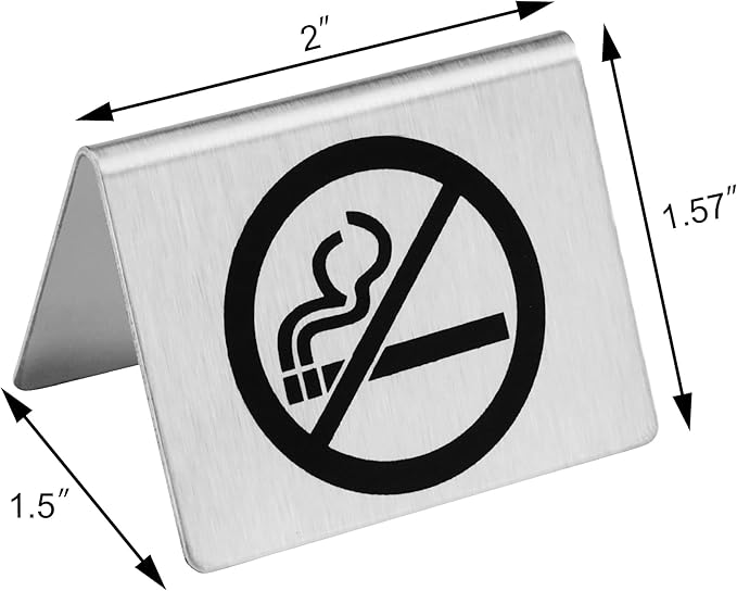 New Star Foodservice Stainless Steel Table Tent Sign (Silver (No Smoking), 2"x 1.5" (Set of 2))