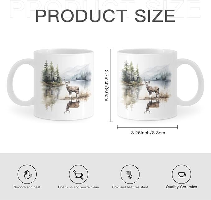 Coffee Mugs Deer Pattern Ceramic Latte Mug with Handle 11 OZ for Men Women for Latte Cappuccino Cocoa Milk Dishwasher & Microwave Safe
