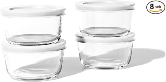 DURA LIVING 8-Piece Glass Food Storage Containers Set (4 Containers + 4 BPA-Free Lids) | 7-Ounce, Leakproof | Microwave, Freezer, Oven & Dishwasher Safe | Ideal for Meal Prep & Pantry Organization