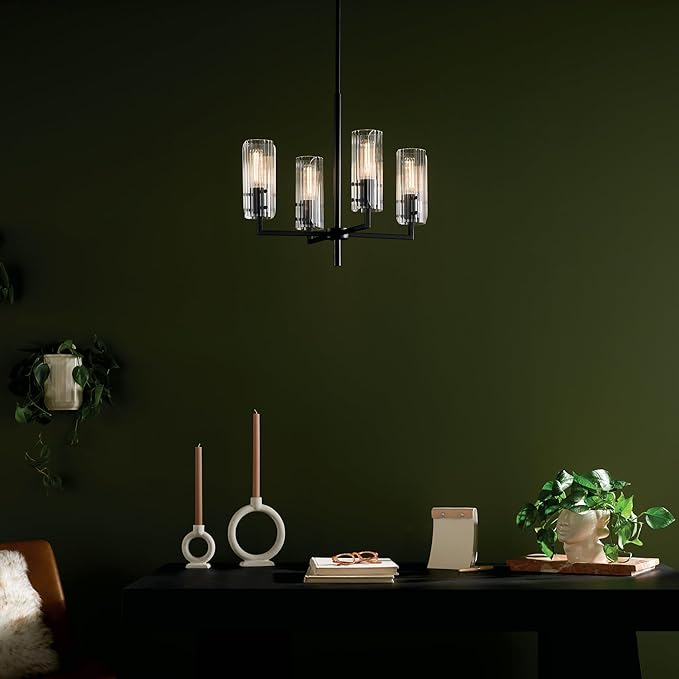 KICHLER Velestino 20.5" 4 Light Chandelier in Black, for Small Foyer, Dining Room, Living Room, Bedroom, (19.25" x 20.5") 52678BK