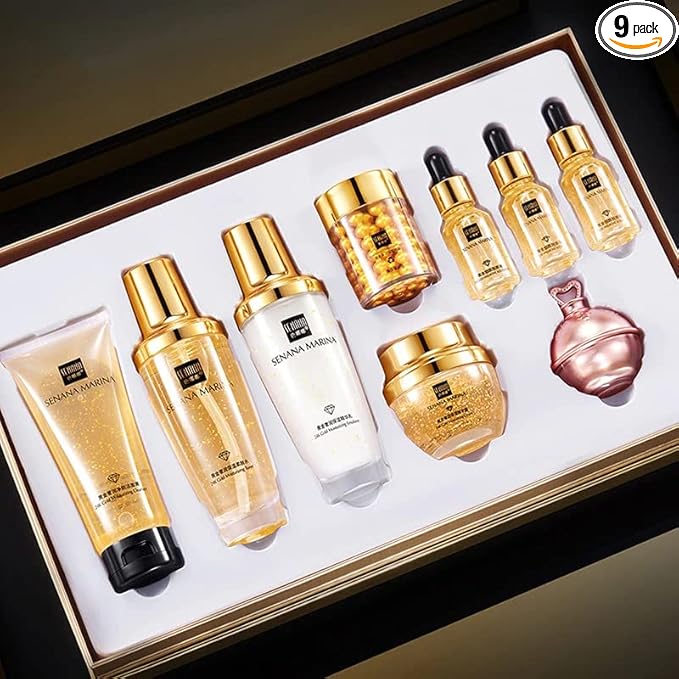 SENANA 24K Gold Skin Care Set Moisturizes Shrinks Pore Oil Control Face Cream Essence Set of 9