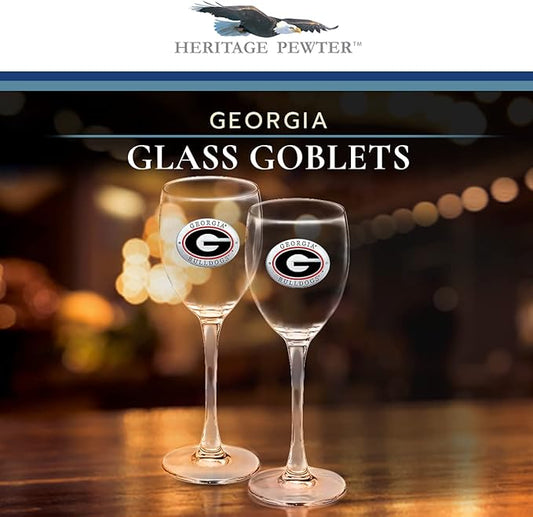 Heritage Pewter Georgia Bulldogs Glass Goblets – Set of 2 | 12 Ounce Goblet Wine Glasses, Expertly Crafted Pewter Glass