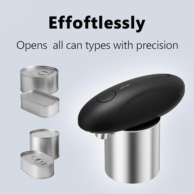 Automatic Electric Can Opener for Seniors for Kitchen:Anyone can Hands Free,One Touch Opener,Durable Blades,Rechargeable, Smooth Edge, Lightweight Small Size, Black (Black)