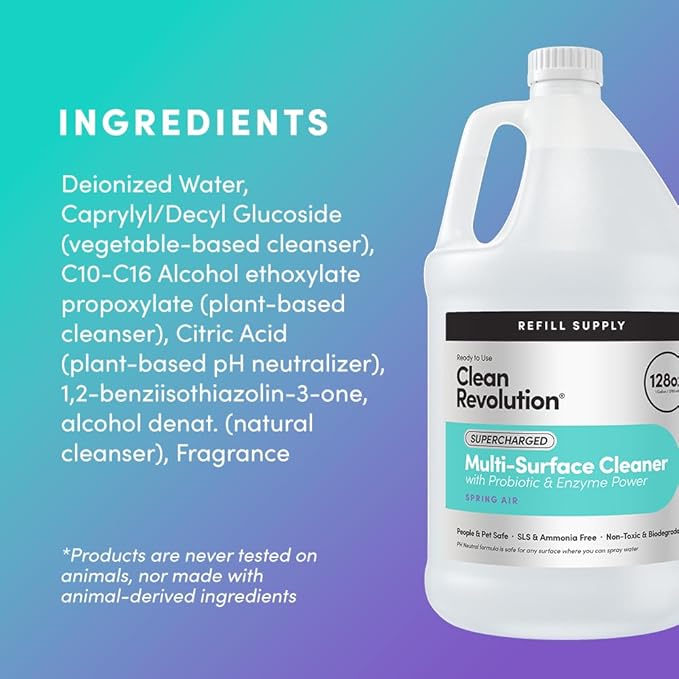 Clean Revolution SuperCharged All Purpose Cleaner, Non-Toxic, Eco-Friendly & Plant-Based, Ready to Use, Spring Air, 128 Fl Oz