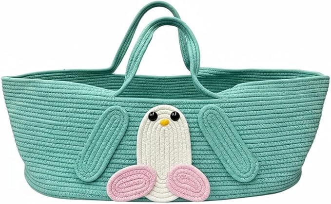 Foldable Woven Basket with Handles, All-in-One Cotton Rope Storage Box for Baby Bassinet, Household Items, Shopping, and Pet Comfort 27.56 × 15.75in