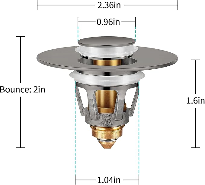 Universal Bathroom Sink Stopper with Hair Catcher, for 1.04-1.97 Inch Drain Hole, Spring Core Bathtub Drain Cover, Pop Up Sink Plug Basin Drain Strainer, Gray