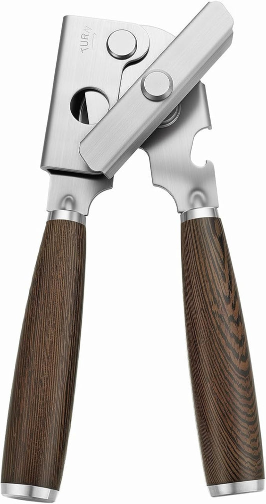 Upgraded Efficient Manual Can Opener - Selected Solid Wood Handle, Sharp and Smooth Blade Edge, Portable Design, Easy-Open Large Knob, Versatile for Various Bottle Caps(Wenge)
