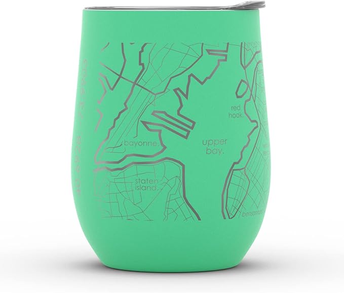 Well Told Engraved Brooklyn New York Map Insulated Wine Tumbler, Etched Stainless Steel Cup (12 oz, Sunday Green) City Map Insulated Tumbler, Custom Insulated Tumbler, Outdoor Drinkware