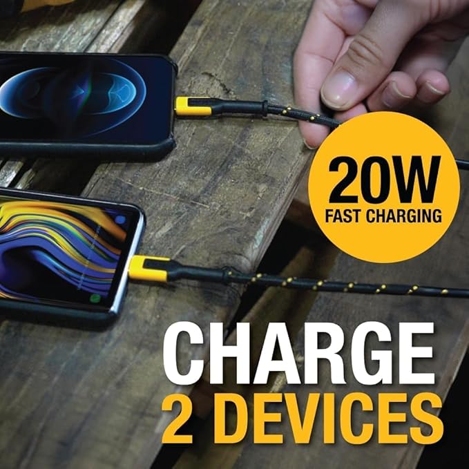DEWALT Heavy Duty NeverBlock 20W Type C Charger, Dual Port Angled Cube Wall Adapter w/Foldable Plug, Patented Design Fast Charging Block for iPhone 17 16 15 14 13 Pro Max, Samsung Galaxy S24, HTC, LG