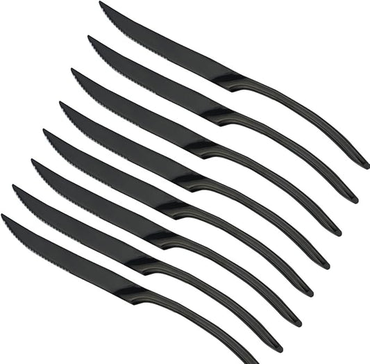 JASHII 18/10 Stainless Steel 8 Piece Mirror Polished Black Steak Knife Black Utensil Set