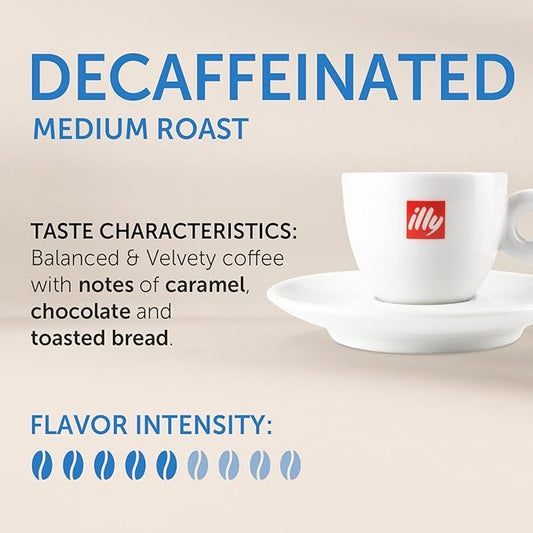 Illy Espresso Compatible Capsules - Single-Serve Coffee Capsules & Pods - Classico Decaf Roast - Notes Of Caramel, Toasted Bread & Chocolate Pods - For Nespresso Coffee Machines – 10 Count