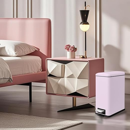 Bathroom Trash Can with Lid, 1.3 Gallon Trash Can with Removable Inner Bucket, Stainless Steel Garbage Can, Soft Close, Slim Pedal Trash Bin for Small Place, 5 Liters, Pink