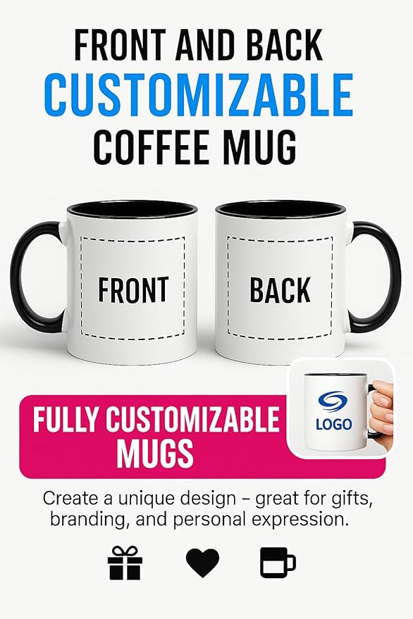 Personalized Coffee Mug | Custom Photo, Text, or Logo Cup (11oz, Black Rim, Inner, and Handle) |Dishwasher & Microwave Safe |Unique Gift for Men & Women –Taza Personalizada