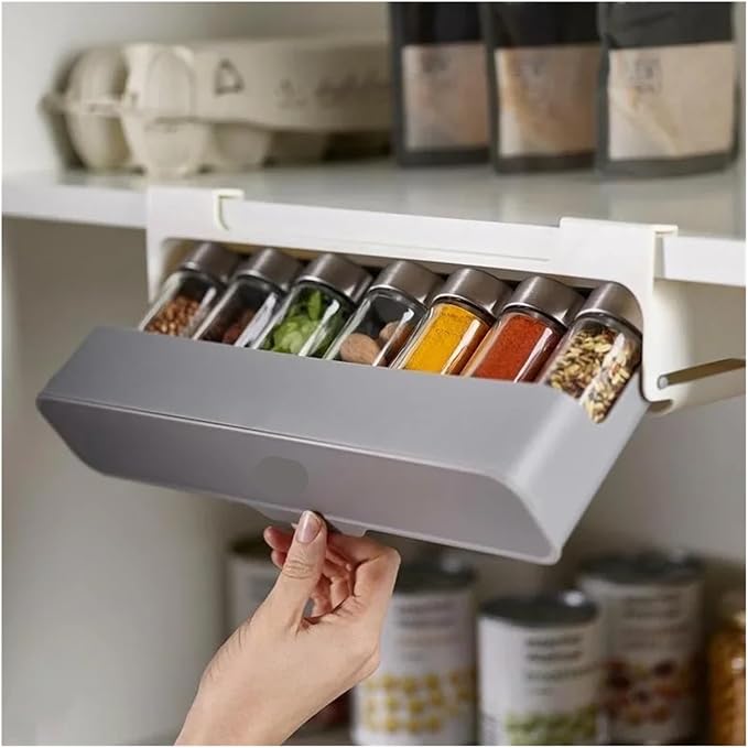 Spice shelf, Kitchen Organizer Plastic Spice Rack Seasoning Holder Under-Shelf Drawer Holder Spice Bottle Storage Boxes,kitchen