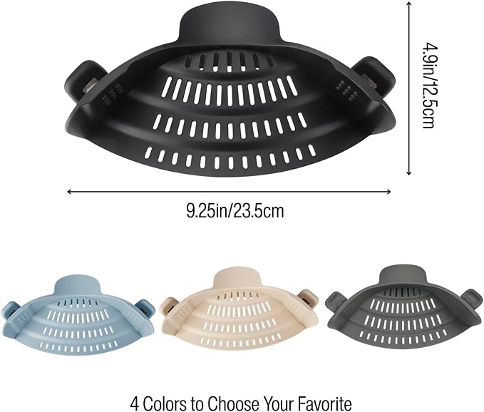 Silicone Pot Strainer, Emptycolor Adjustable Clip On Strainer for Pots Pans, Heat Resistant Pot Drainer, Kitchen Pasta Colander for Vegetables and Noodles (Black)