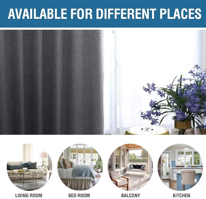 H.VERSAILTEX 100% Blackout Curtains for Bedroom 63 Inches Long Grommet Linen Face Full Light Blocking Curtain Drapes for Living Room Thermal Linen Look Curtains 2 Panels Set, 52" W x 63" L, Grey