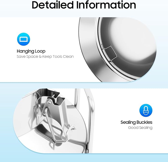 Milk Can Stainless Steel Containers with Lids Old Fashion Milk Jug Metal Bucket with Practical Handles, Sealed Bucket for Milk Water Wine Honey Oil Rice Tea Beans Grains (50 L/13.21Gal)