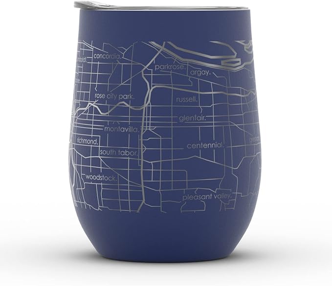 Well Told Engraved Portland Oregon Map Insulated Wine Tumbler, Etched Stainless Steel Cup (12 oz, Midnight Blue) City Map Insulated Tumbler, Custom Insulated Tumbler, Outdoor Drinkware