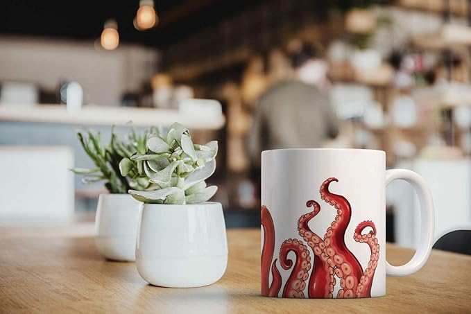 MUGBREW Kraken Octopus Tentacles Red Ceramic Coffee Mug Tea Cup Fun Novelty, 11 OZ
