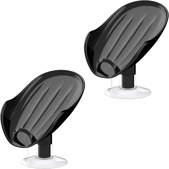 NPET Not Punched Self Draining Plastic Soap Dish Holder with Enlarged Suction Cup,Portable Soap Tray for Bathroom Shower, Kitchen Sink, Save Space and Soap (2, 2 Black)