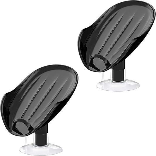 NPET Not Punched Self Draining Plastic Soap Dish Holder with Enlarged Suction Cup,Portable Soap Tray for Bathroom Shower, Kitchen Sink, Save Space and Soap (2, 2 Black)