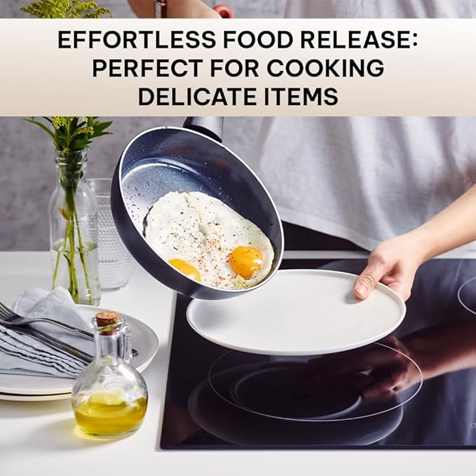 Brabantia Tasty+ 8” Nonstick Frying Pan – PFAS/PFOA/PTFE Free Ceramic Skillet with Stay‑Cool Handle, Easy Clean, Even Heating, Ideal for Eggs & Small Meals