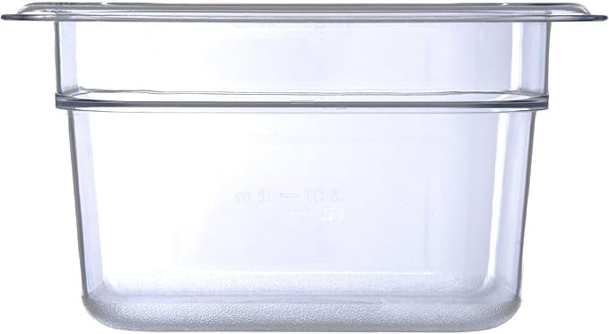 Carlisle FoodService Products StorPlus Plastic 1/6-Size Food Pan, 4 Deep Food Storage Container with 1.7 Quart Capacity, Polycarbonate, 1/6 Size, Clear, (Pack of 6)