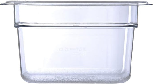 Carlisle FoodService Products StorPlus Plastic 1/6-Size Food Pan, 4 Deep Food Storage Container with 1.7 Quart Capacity, Polycarbonate, 1/6 Size, Clear, (Pack of 6)