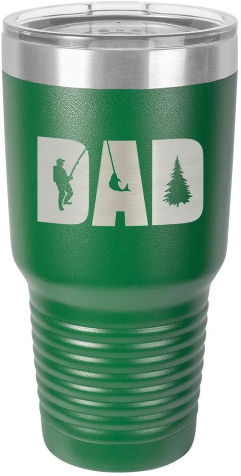 DAD KNOCKOUT FISHING Green 30 oz Tumbler With Straw and Slide Top Lid | Stainless Steel Travel Mug | Compare To Yeti Rambler
