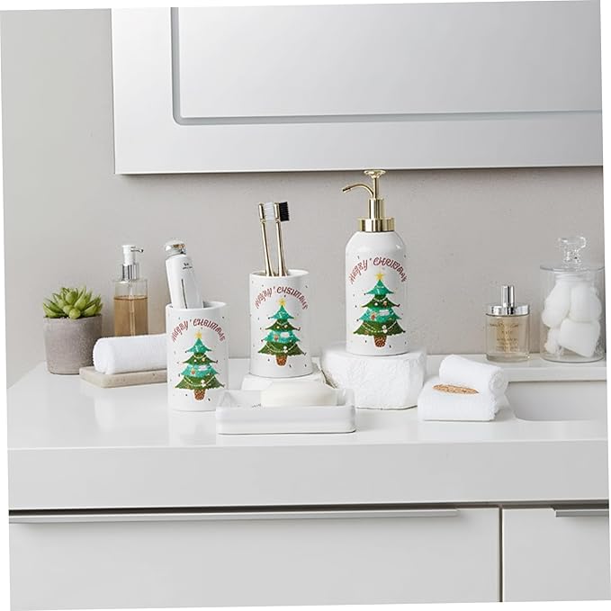 Christmas Bathroom Accessories Set Ceramic Christmas Soap Dispenser with Toothbrush Holder Tumbler Soap Dish for Bathroom Decor Home..