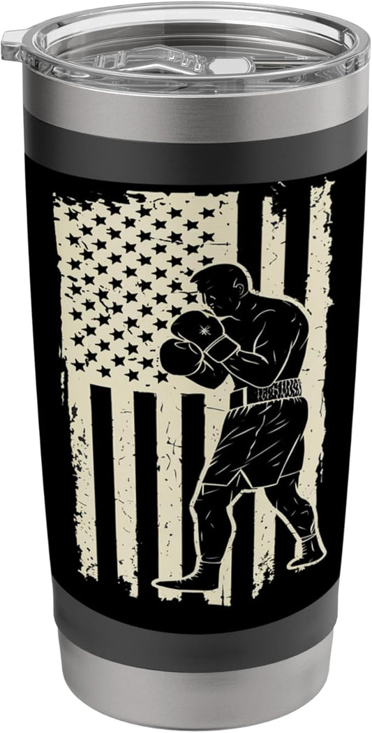American Flag Boxing Patriotic Boxer Stainless Steel Insulated Tumbler