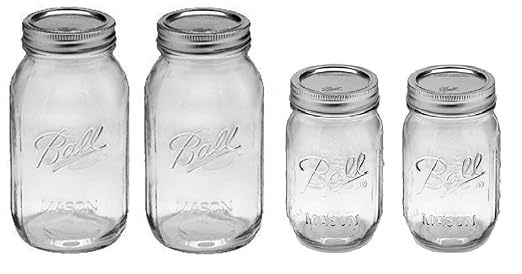 Ball Mason Regular Mouth Jars with Lids and Bands, Set of 4, Two 32oz + Two 16oz Jars (Bundle Pack)